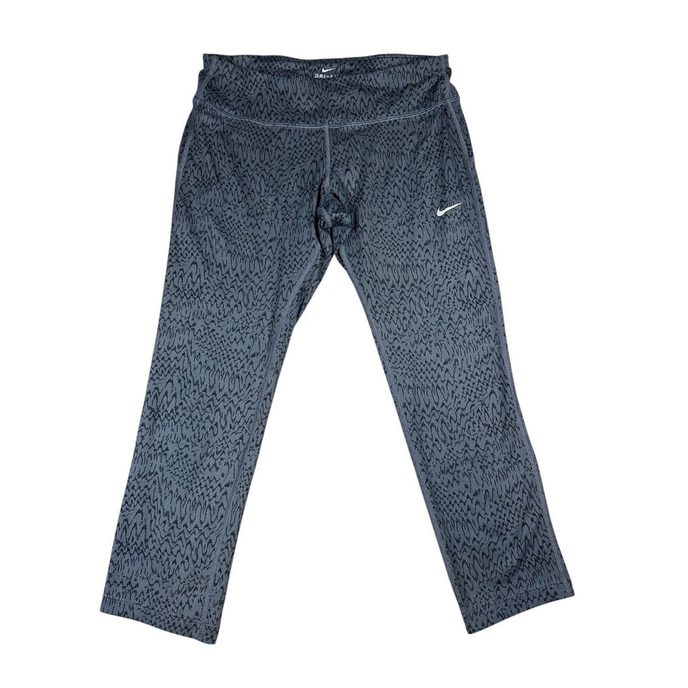 Nike Women's Power Epic Run Crop Printed Leggings Size M Grey Black Media Pocket